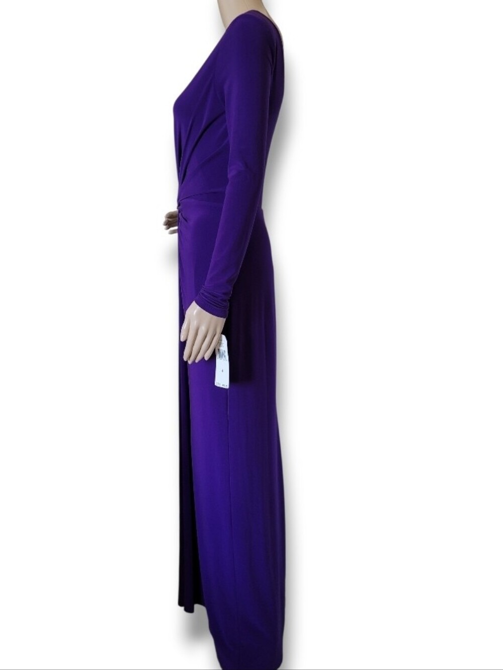 NWT Lauren Ralph Lauden Jersey Knit Full Length Gown Ruched Long Sleeve 4 - Picture 4 of 7